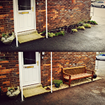 removal of flower beds and replaced with sheeting and chippings. Old bench repainted in crickhowell