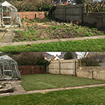 before an after showing turfing job in abergavenny, rotated levelled and new turf laid